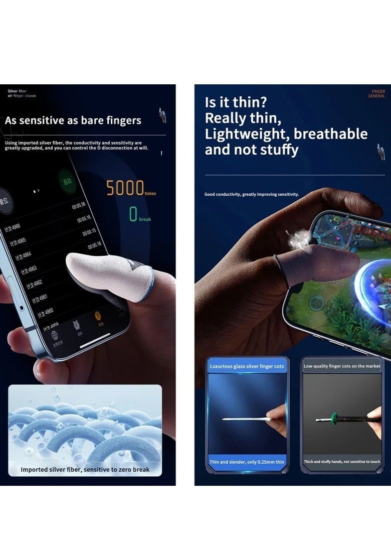 FlyDigi 1 Pair Mobile Game Finger Sleeves - Gray Sweatproof Anti-Slip Touch Screen & Breathable Finger Covers - Image 4