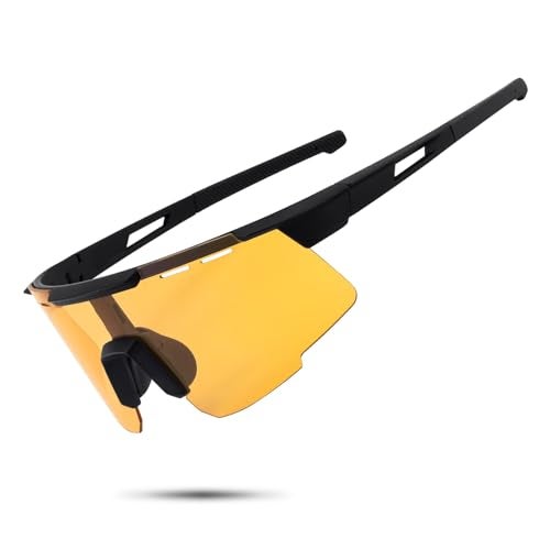 Karsaer Oversized Photochromic Glasses Sports Cycling Sunglasses For Men Stylish Wrap-Around Goggles E1311,Black - Image 1