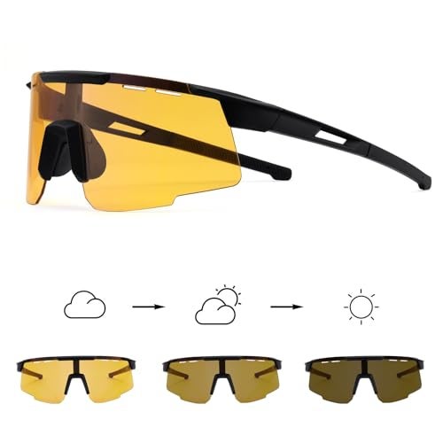 Karsaer Oversized Photochromic Glasses Sports Cycling Sunglasses For Men Stylish Wrap-Around Goggles E1311,Black - Image 2