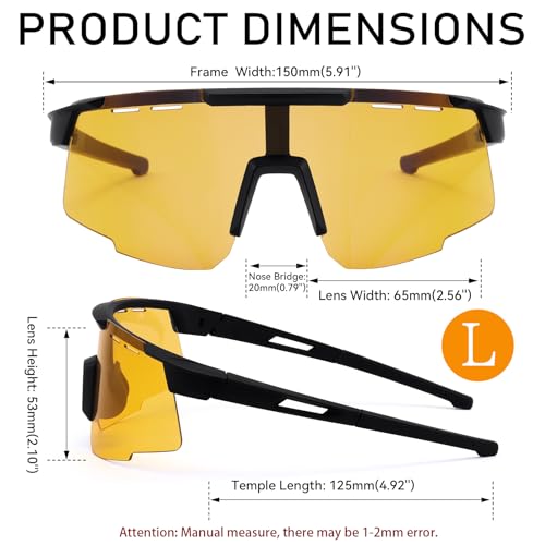 Karsaer Oversized Photochromic Glasses Sports Cycling Sunglasses For Men Stylish Wrap-Around Goggles E1311,Black - Image 4