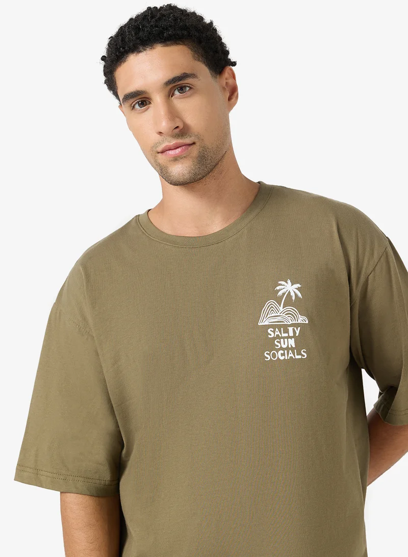 Seventy Five  Graphic Crew Neck Oversize Drop Shoulder T-Shirt for Men | Best Price UAE