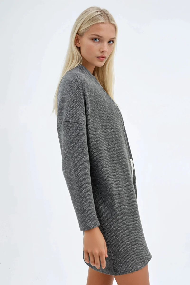 Busem BUSEM Long Ribbed Knit Cardigan with Open Collar
