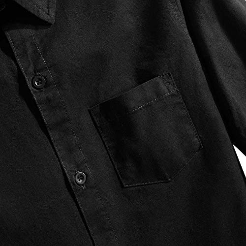 Spring&Gege Boys' Long Sleeve Woven Dress Shirt Formal School Uniform Button Down Shirt with Chest Pocket, Black, 11-12 Years - Image 5