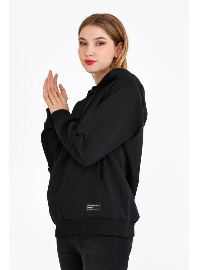 Mmetalic  Women's Black Hooded Basic Knit Sweatshirt for Women | Best Price UAE