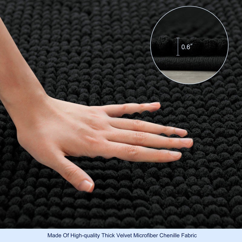 SUBRTEX Bathroom Rugs Chenille Bath Rug Soft Short Plush Bath Mat Soft Shower Mat Water Absorbent Shower Mat Quick Dry Machine Washable(Black 20"" x 32"") - Image 4