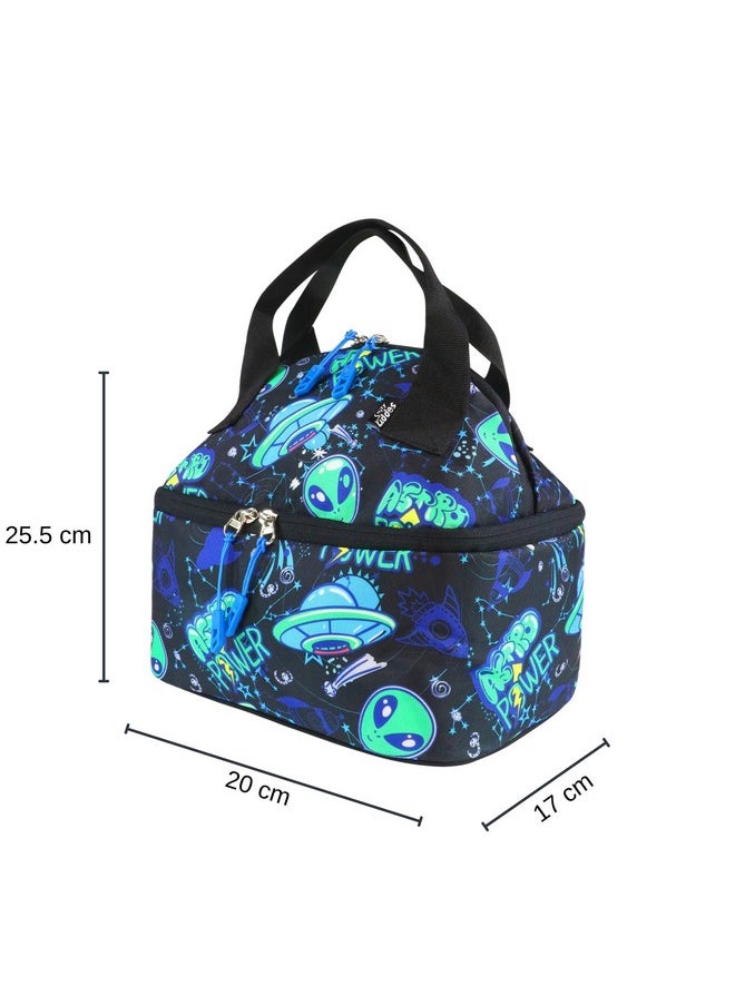 SMILY KIDDOS Smily Kiddos | Double Decker Lunch Bag Alien Theme - Blue | Kids & School Lunch Bag | Lunch Bag for Kids | Lunch Bag for School | Comes with 2 Main Compartment LxWxH :25.5 X 17 X 20 CM  - Image 3