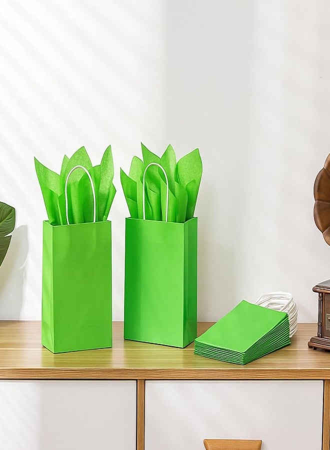 SUNCOLOR Green Gift Bags with Handles, 24 Pack 8" Small Kraft Paper Party Favor Bags with Tissue Paper for Christmas, St. Patrick's Day, Birthdays - Image 5