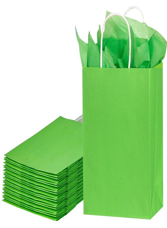 SUNCOLOR Green Gift Bags with Handles, 24 Pack 8" Small Kraft Paper Party Favor Bags with Tissue Paper for Christmas, St. Patrick's Day, Birthdays - Image 1