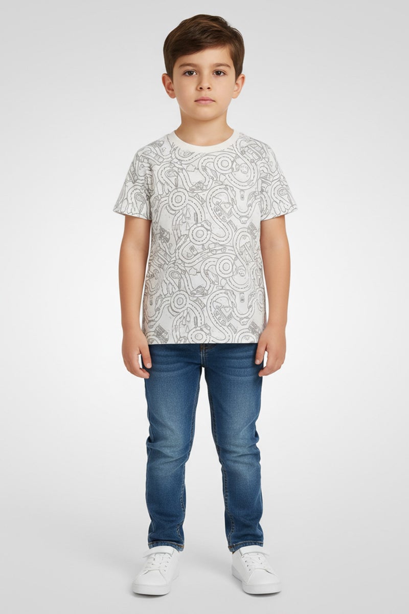 Hamleys Toddlers Boy Crew Neck Short Sleeve Allover Print T-Shirt, Multicolor - Image 1