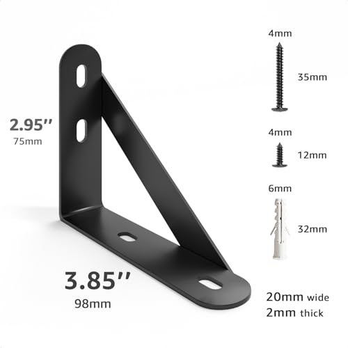 COCOYA 4x3 Shelf Brackets 6-Pack, Shelf Support Shelf Holder Steel Wall Mount Heavy Duty Small L Shape Triangle 90 Degree Metal Black with Screws Anchors Soporte de Estante - Image 4