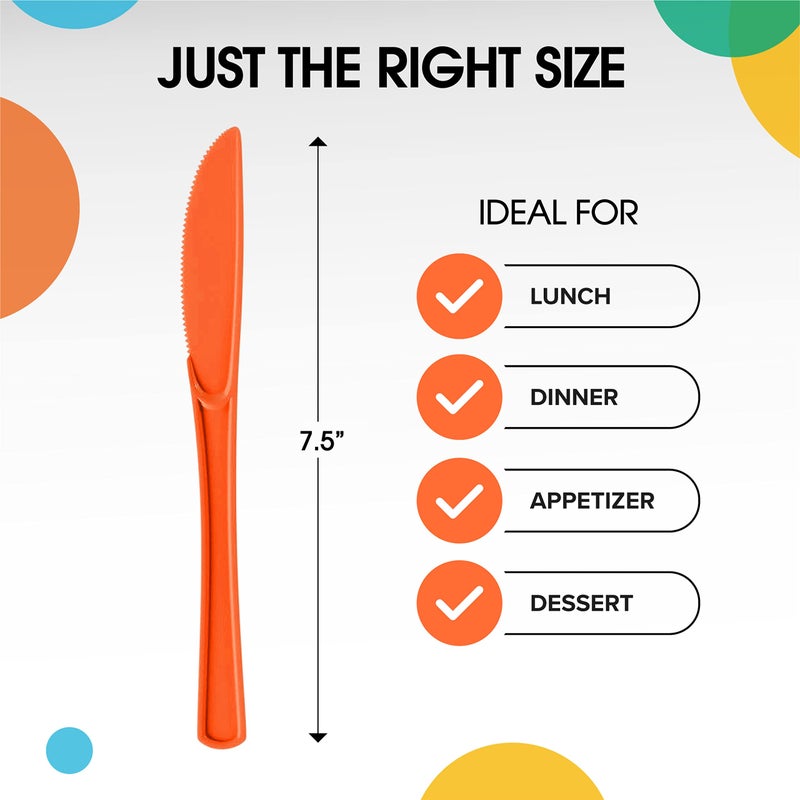 Exquisite Exquisite Orange Plastic Knives 50 Pcs Orange Knives Disposable Utensils Heavy Duty Plastic Cutlery Set Disposable Cutlery Sets Flatware Sets Silverware Set For Party Supplies & Party Tableware  - Image 1
