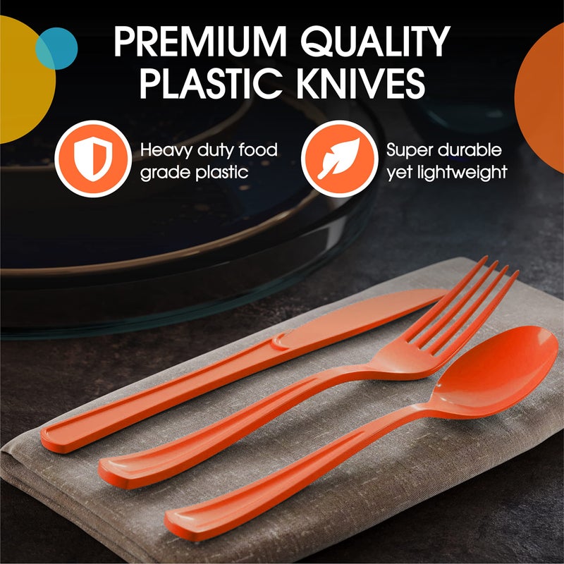 Exquisite Exquisite Orange Plastic Knives 50 Pcs Orange Knives Disposable Utensils Heavy Duty Plastic Cutlery Set Disposable Cutlery Sets Flatware Sets Silverware Set For Party Supplies & Party Tableware  - Image 3