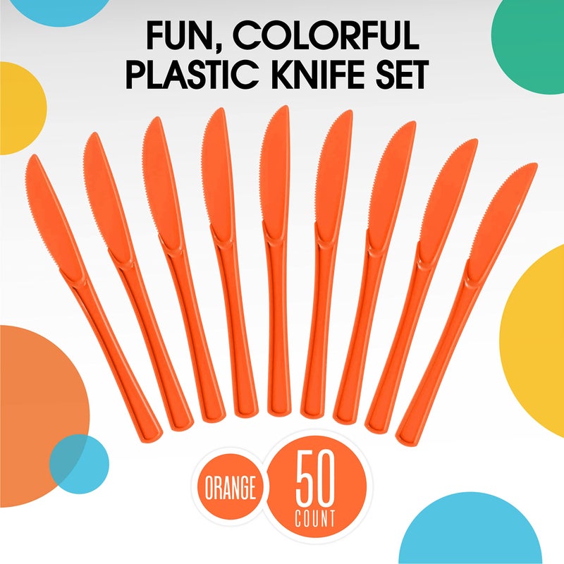 Exquisite Exquisite Orange Plastic Knives 50 Pcs Orange Knives Disposable Utensils Heavy Duty Plastic Cutlery Set Disposable Cutlery Sets Flatware Sets Silverware Set For Party Supplies & Party Tableware  - Image 2