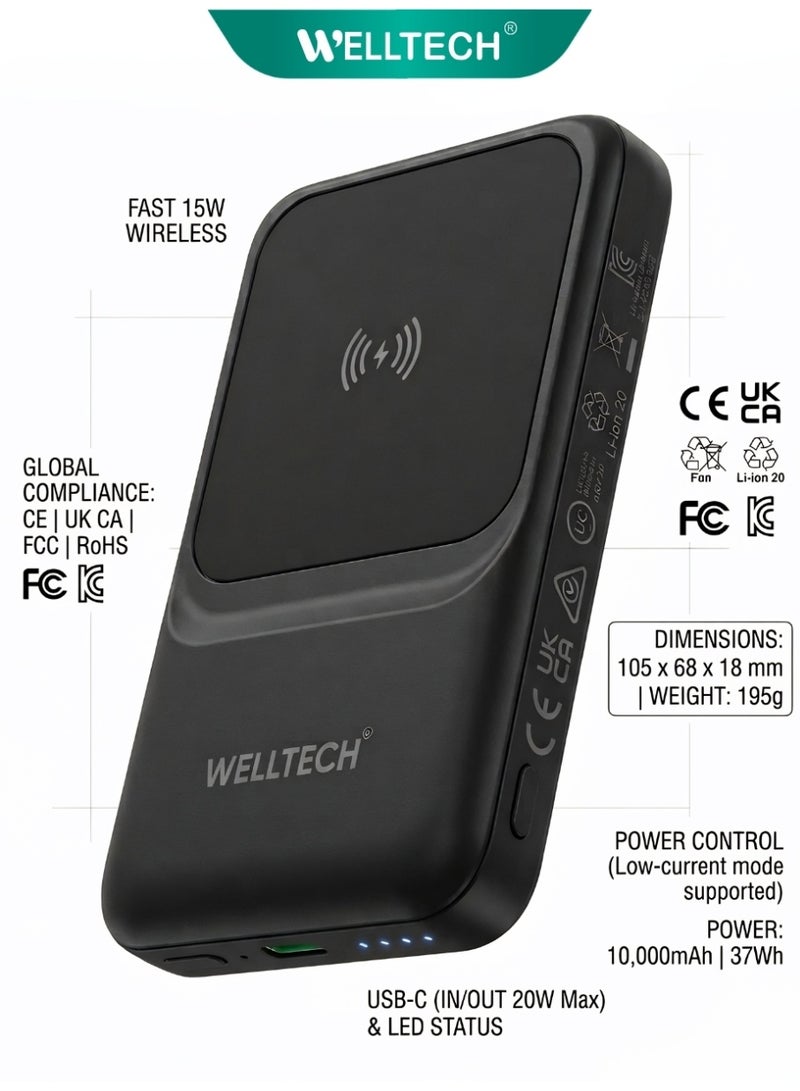 WELLTECH Wireless Power Bank Portable Charger – WELLTECH WL-20 Magnetic MagSafe Compatible, Fast Charging, USB-C, Slim Battery Pack for iPhone Android - Image 4