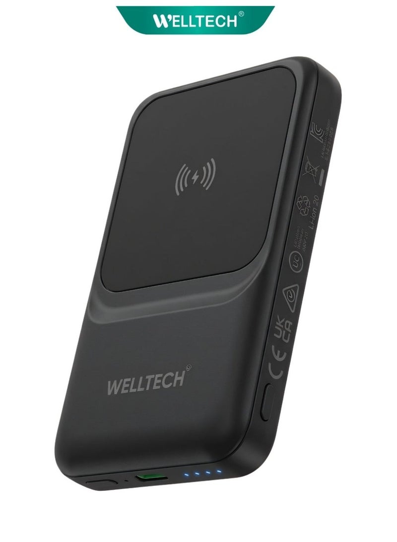 WELLTECH Wireless Power Bank Portable Charger – WELLTECH WL-20 Magnetic MagSafe Compatible, Fast Charging, USB-C, Slim Battery Pack for iPhone Android - Image 1