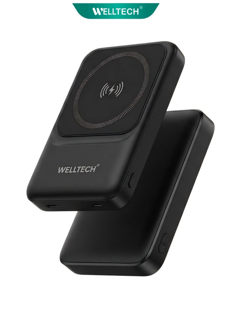 WELLTECH Wireless Power Bank Portable Charger – WELLTECH WL-20 Magnetic MagSafe Compatible, Fast Charging, USB-C, Slim Battery Pack for iPhone Android - Image 2