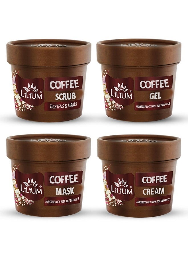 LILIUM Coffee Facial Kit 400G 4 Step Deep Cleansing & Glowing Skin Moisture Lock With Age Defiance Extra Glow & Fair Complexion Oily & Dry Skin Women & Men Paraben & Sulfate Free Pack Of 4 - Image 1