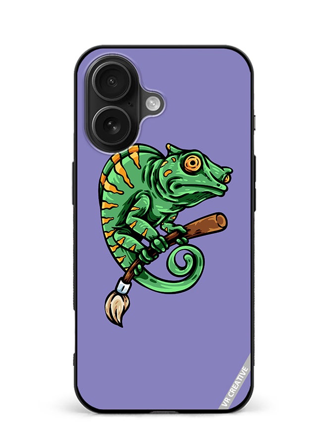 VR CREATIVE Protective Case Cover For Apple iPhone 16 Plus Chameleon On Broom Design Multicolour