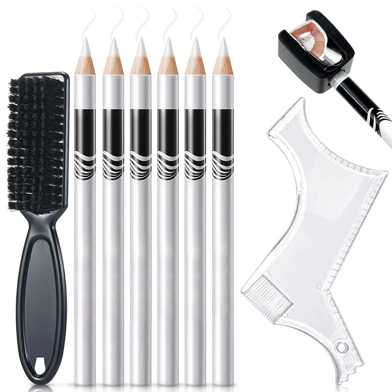 8 Pieces White Barber Pencil Set Edge Hairline Razor Trace Pencils Beard Guide Beard Hairline Outliner and Beard Shaping Pencils6pcs Barber Pencils with Builtin SharpenerBrush and Ruler