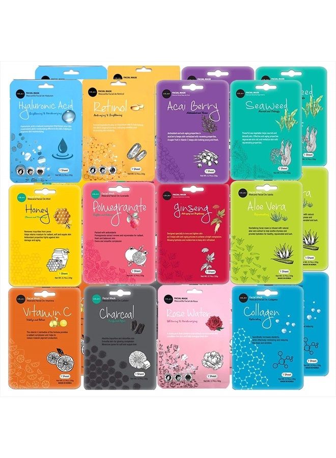 Celavi Cosmetics celavi Face Mask Set Korean Beauty Essence Facial Paper Sheet Mask Korea Skin Care Moisturizing 2 Packs of each 12 New flavors K-Beauty Skincare 24 masks in a pack Made in Korea - Image 1