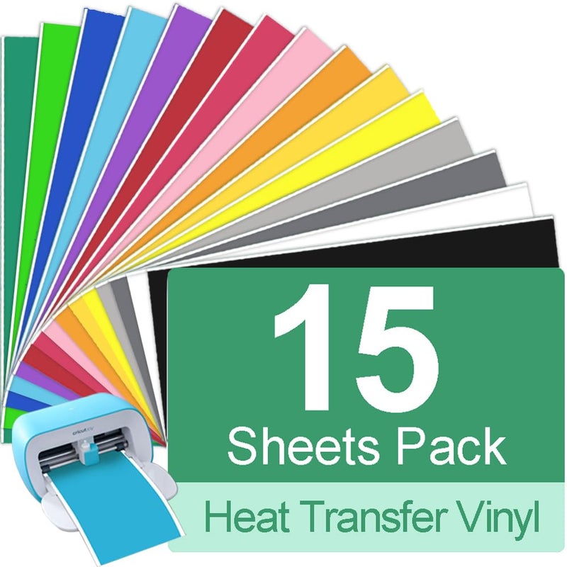 TAOYIO Smart Iron On for Cricut Joy, 15 Packs 5.5 * 12 in HTV Heat Transfer Vinyl Flex Film Plotter Textile Easy to Cut & Weed, Plotter Film Textile, Clothing Iron-On Film, T-Shirts - Image 1