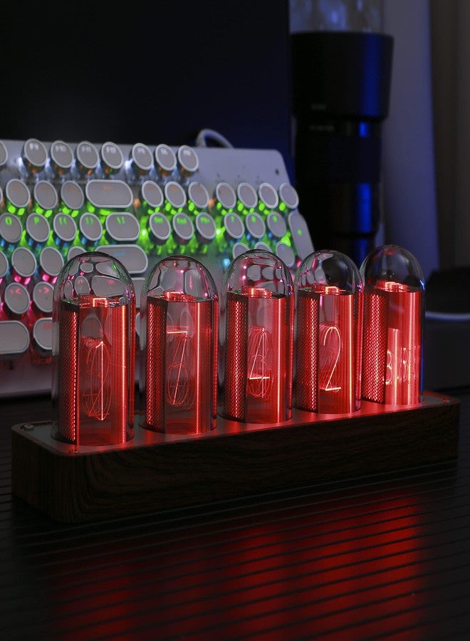 ClocTeck Nixie Tube Clock with Wi-Fi SYNC, Alarm & Timer, 12/24H Display, No Assembly Required - A Retro Gift for Friends (Wood Grain) - Image 2