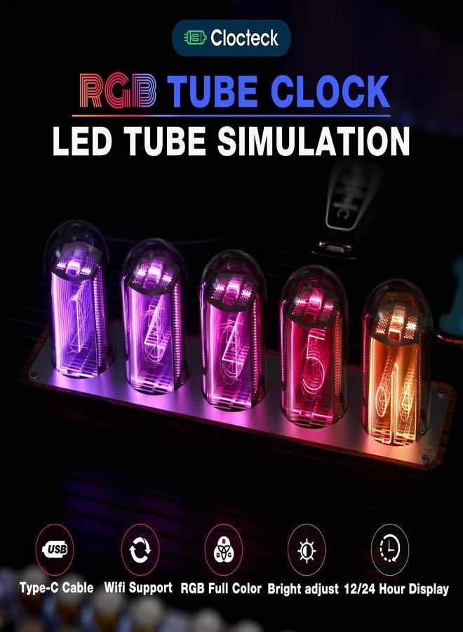 ClocTeck Nixie Tube Clock with Wi-Fi SYNC, Alarm & Timer, 12/24H Display, No Assembly Required - A Retro Gift for Friends (Wood Grain) - Image 3
