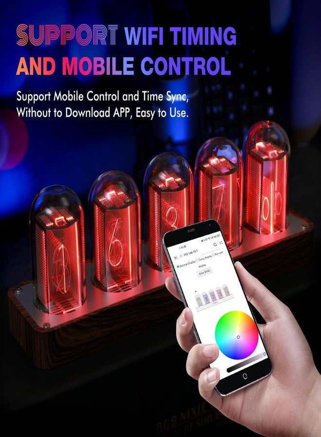 ClocTeck Nixie Tube Clock with Wi-Fi SYNC, Alarm & Timer, 12/24H Display, No Assembly Required - A Retro Gift for Friends (Wood Grain) - Image 4