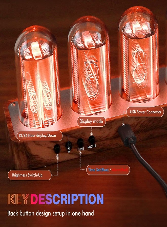ClocTeck Nixie Tube Clock with Wi-Fi SYNC, Alarm & Timer, 12/24H Display, No Assembly Required - A Retro Gift for Friends (Wood Grain) - Image 5