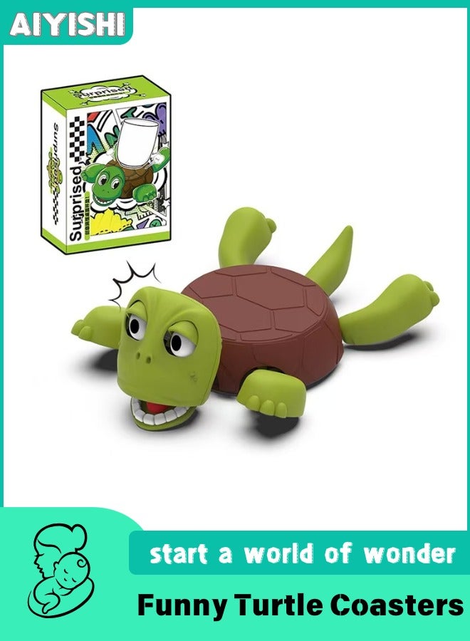 AIYISHI Funny Turtle Coasters with Surprise Expression Eyes & Raised Limbs for Home Bar, Party Gifts - Image 1