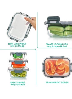 TYCOM Tycom Glass Meal Prep Containers 12 Pack Glass Food Storage Containers with Lids Glass Lunch Box Glass Bento Box Lunch Containers Portion Control Airtight 12 Pieces.  - Image 3