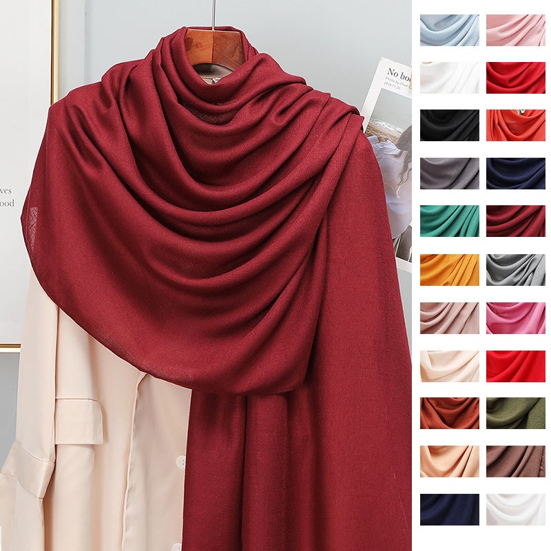 Korean Style Solid Color Cotton And Linen Scarf Women'S New Artistic Retro Outer Shawl Long All-Match Neck Protection Silk Scarf - Image 2