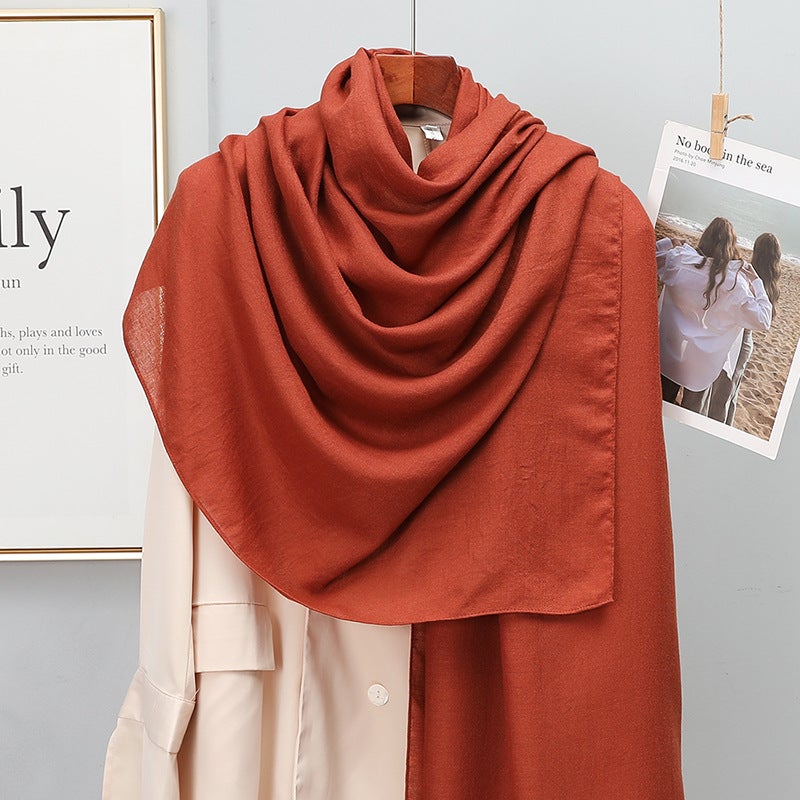 Korean Style Solid Color Cotton And Linen Scarf Women'S New Artistic Retro Outer Shawl Long All-Match Neck Protection Silk Scarf - Image 1