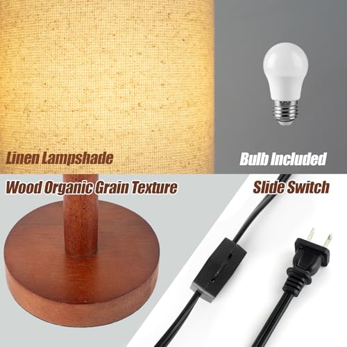 LALISU Small Table Lamp for Bedroom, Nightstand Lamp Linen Lampshade Bedroom Wood Base Small Bedside Lamp for Night Stands, Desk Lamps for Reading Living Room, Office (LED Bulb Included) (Black-Walnut Wood) - Image 4