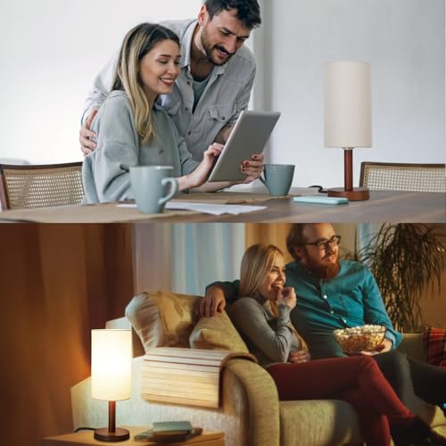 LALISU Small Table Lamp for Bedroom, Nightstand Lamp Linen Lampshade Bedroom Wood Base Small Bedside Lamp for Night Stands, Desk Lamps for Reading Living Room, Office (LED Bulb Included) (Black-Walnut Wood) - Image 5