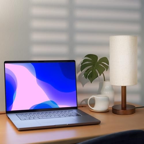 LALISU Small Table Lamp for Bedroom, Nightstand Lamp Linen Lampshade Bedroom Wood Base Small Bedside Lamp for Night Stands, Desk Lamps for Reading Living Room, Office (LED Bulb Included) (Black-Walnut Wood) - Image 2