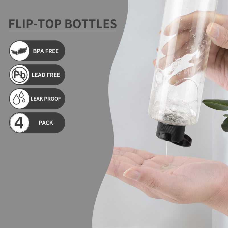 LISAPACK 8.3oz Travel Bottles with Flip Cap (4 Pcs) Empty Dispenser Container for Travel Size Cosmetics (250ml, Clear) - Image 2