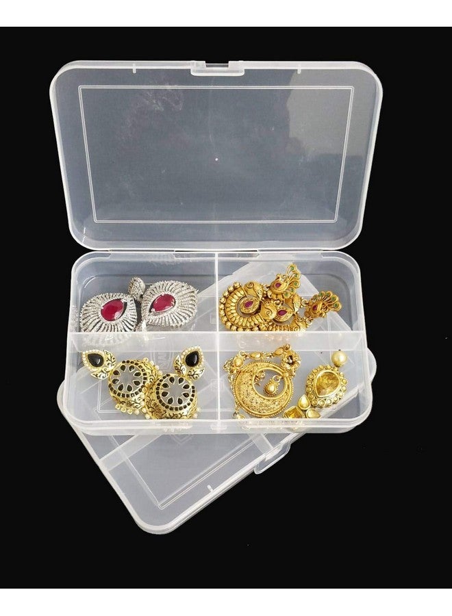 CSM Multipurpose Rectangular Plastic Jewellery Storage Box with Dividers 4 Grids (Transparent) -Pack of 2 - Image 1