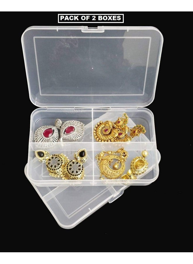 CSM Multipurpose Rectangular Plastic Jewellery Storage Box with Dividers 4 Grids (Transparent) -Pack of 2 - Image 3
