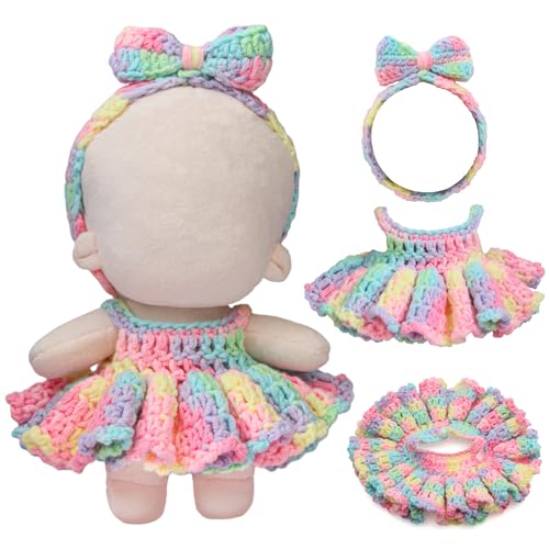 Voccim Handmade Crochet 17cm Doll Clothes Soft Cute Stylish Styles with Halter Dress and Headband for Dress up 15cm17cm Doll Accessories Suit Iridescence - Image 1