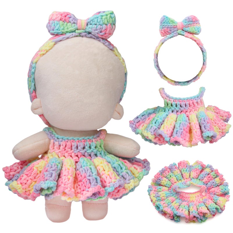 Voccim Handmade Crochet 17cm Doll Clothes Soft Cute Stylish Styles with Halter Dress and Headband for Dress up 15cm17cm Doll Accessories Suit Iridescence - Image 3