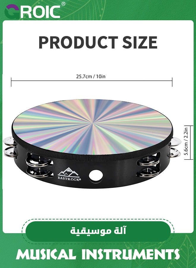 GROIC Radiant Tambourine Hand Held Drum 8 Inch Double Row Jingles Reflective Tambourine Musical Instrument for Kids,Musical Instruments for Party Dance Games,Educational Toys - Image 2