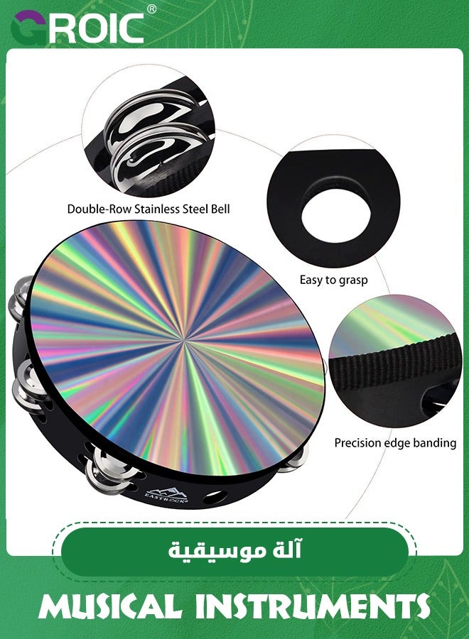 GROIC Radiant Tambourine Hand Held Drum 8 Inch Double Row Jingles Reflective Tambourine Musical Instrument for Kids,Musical Instruments for Party Dance Games,Educational Toys - Image 5