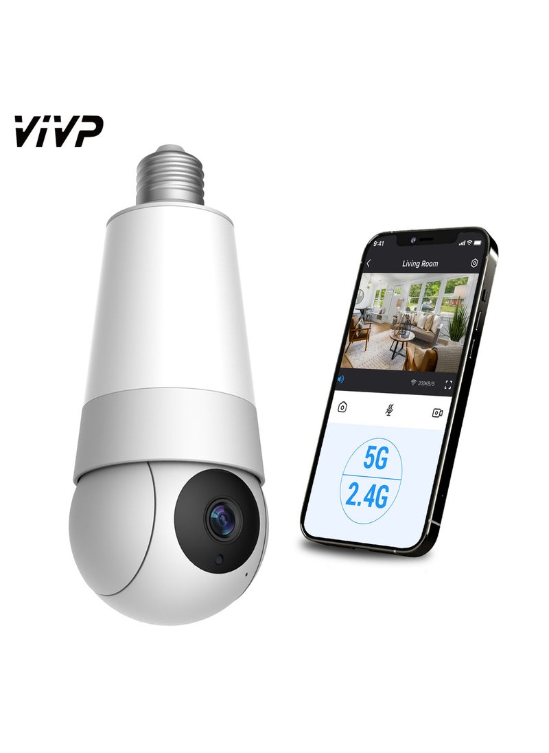 VIVP - 5MP Smart Light Bulb Camera, Includes 64GB SD Card, Global Management Platform IVY IoT, Night Vision, 2-Way Audio, AI Smart Algorithms, 360° Rotation, Cloud Storage, Live Streaming and Recording, APP Control, Multi-User Sharing - Image 1
