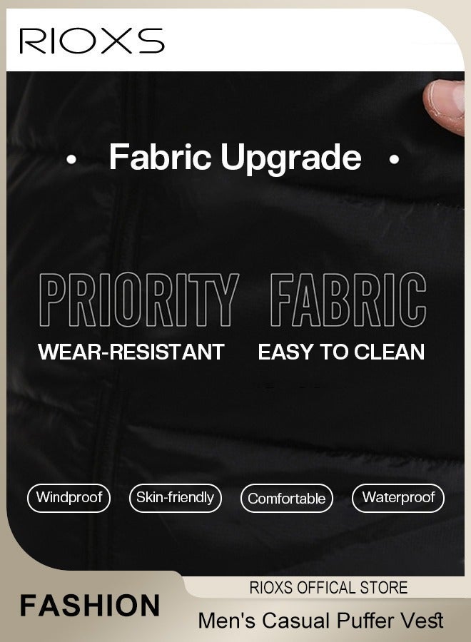 RIOXS Men's Casual Quilted Vest, Lightweight Puffer Vest, Puffy Sleeveless Jacket, Outdoor Stand Collar Sleeveless Down Jacket Coat For Spring Autumn Winter, Soild Color Warm Outerwear With Pockets - Image 5