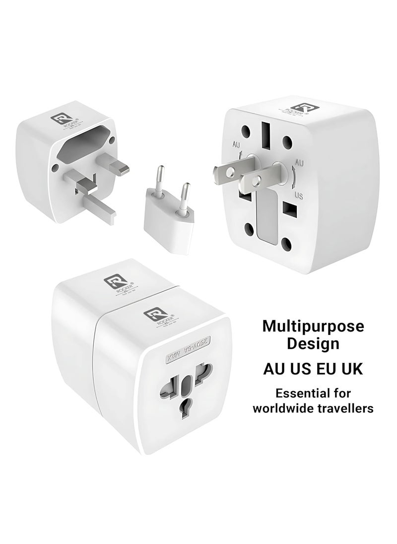 ROCKER Rock your life Rocker RZ4 Universal Travel Adapter Worldwide Travel Plug MultiPower Outlet for 224 Countries Compact Design ABS VO Certified Compatible with Mobile Laptop Tablet Camera Power Bank  - Image 5