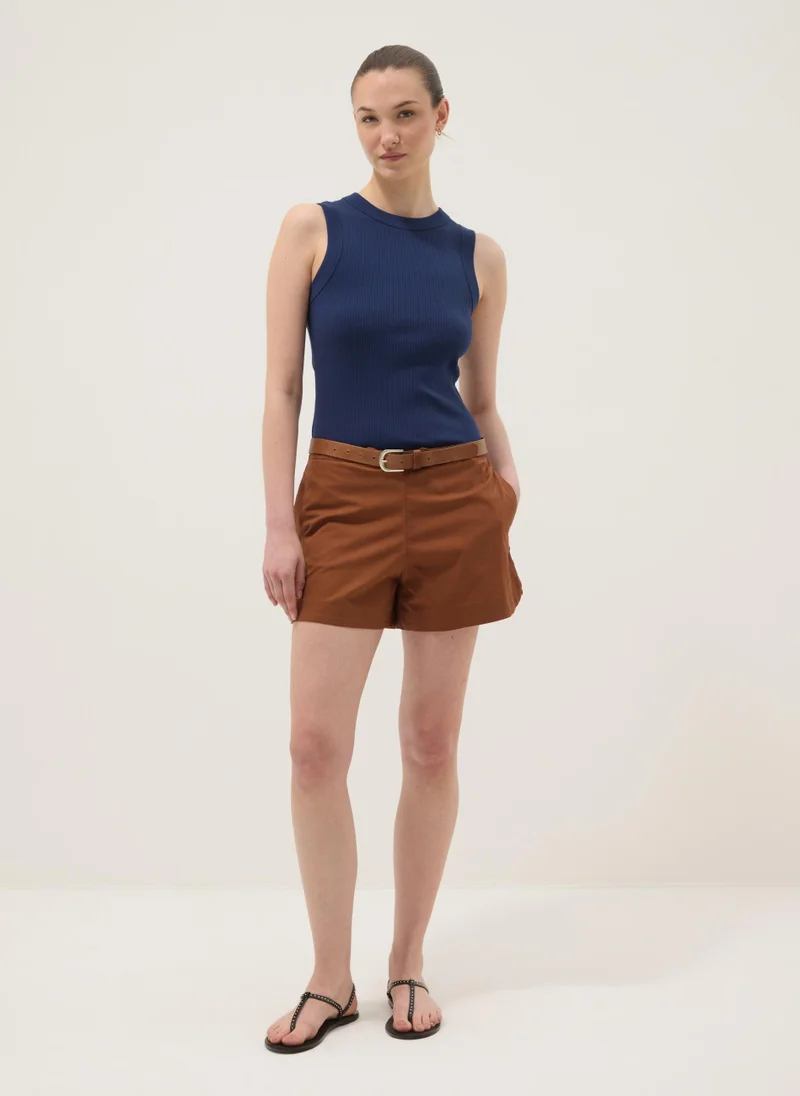 Ovs OVS Blue Fitted Ribbed Stretch-Cotton Tank Top