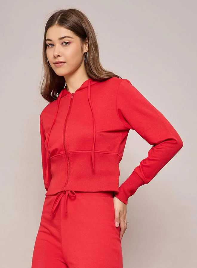 SASSAFRAS Terry Front Zipper Crop Hooded Jacket by Styli