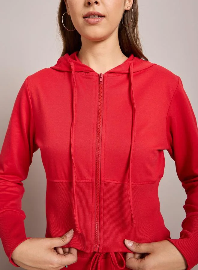 SASSAFRAS Terry Front Zipper Crop Hooded Jacket by Styli