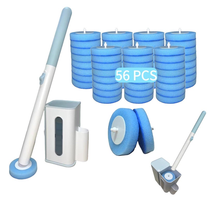 KZKR Disposable Toilet Brush Cleaning System, Includes 56 Detergent Refills, Hygienic Replaceable Brush Heads, Wall-Mounted Rotating Holder Set, Bathroom Maintenance, Toilet Cleaner - Image 1